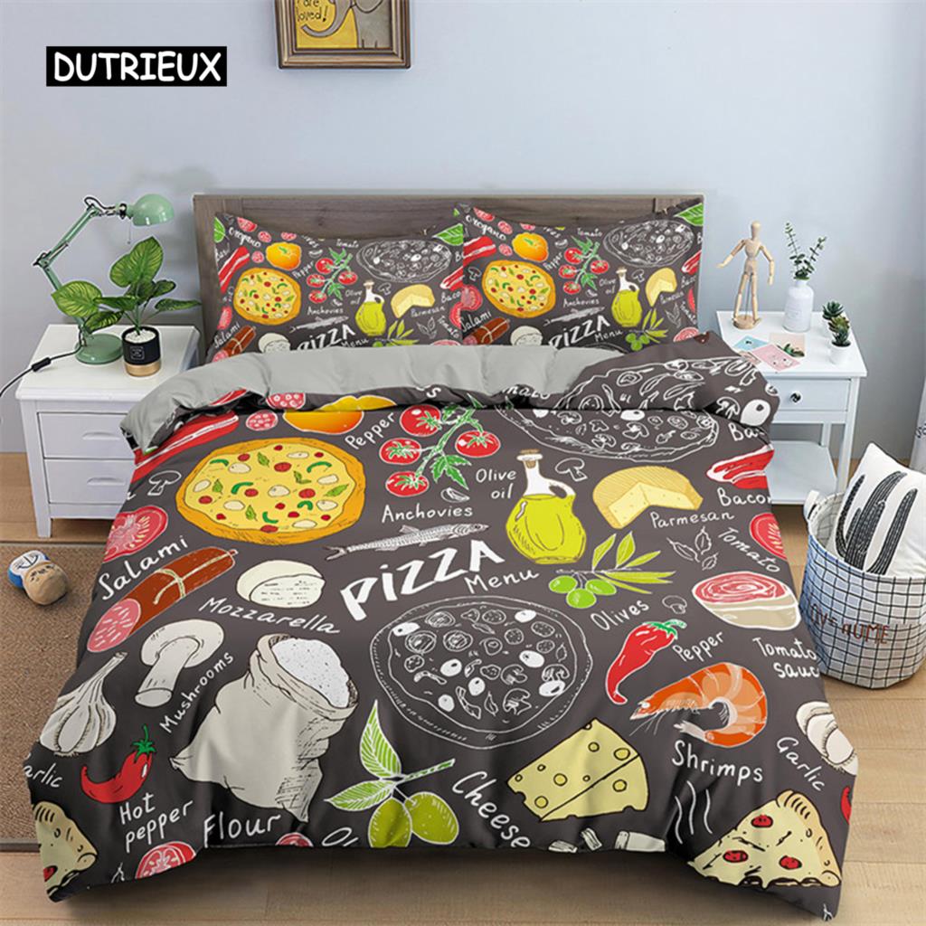 

Комплект постельного белья с рисунком гамбургера и закусок, пододеяльник Twin King для детей и взрослых, декор из микрофибры, 3D-пончик, пододеяльник с наволочками EU single(135x200cm)