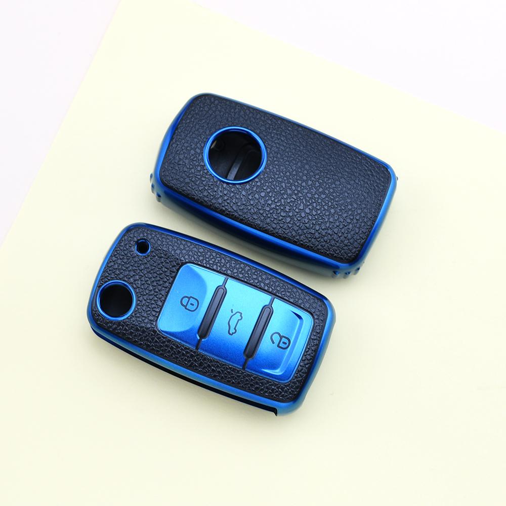 3 Buttons For Volkswagen VW Passat Tiguan Beetle Polo Golf Caddy T5 Up Eos Skoda Octavia Seat Leon Altea TPU Leather Car Key Case Cover