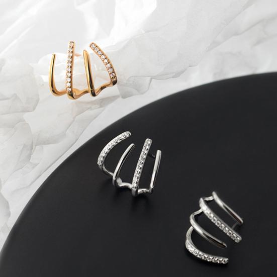 Yousheng 1 Pair Huggie Earrings Rhinestone Contrast Color Claw Shape Hollow Anti-allergy Electroplated Lightweight Stainless Ear Decoration Jewelry