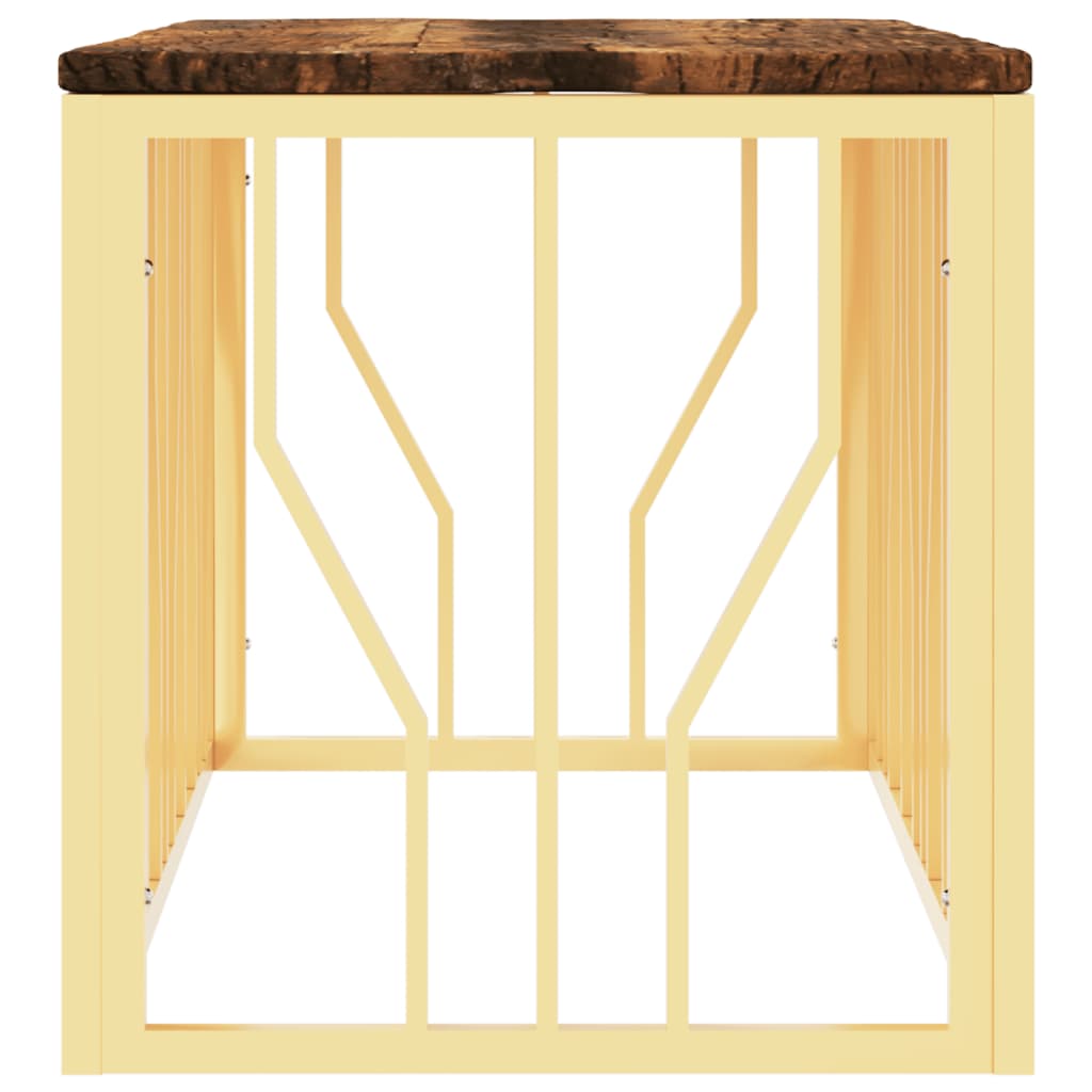  Coffee Table, Gold, Stainless Steel and Solid Reclaimed Wood