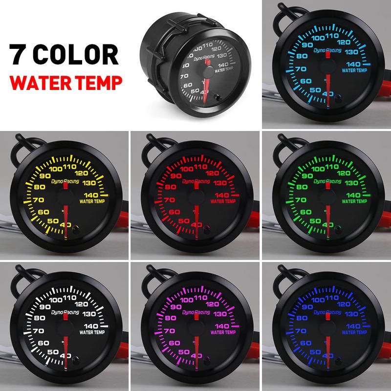 Dynoracing 2'' 52MM Car 7 Colors Led Water Temperature Gauge 40-140 Celsius High Speed With Water Temp Joint Pipe Sensor Adapter