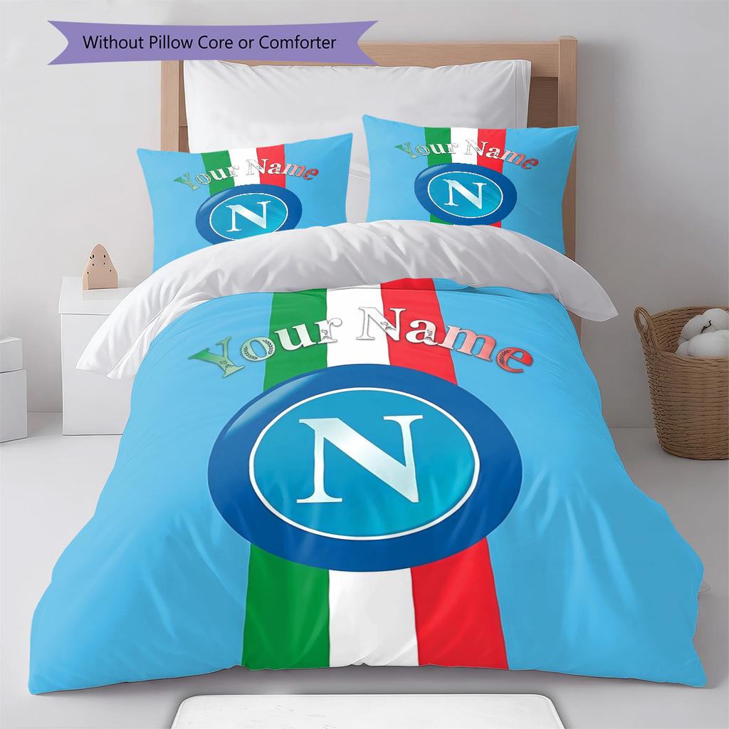 Napoli Crest Custom Name Pattern Bedding Quilt Set Quilt Cover Pillowcase Home Birthday Gift(1 * duvet cover + 2 * pillowcase, without core)