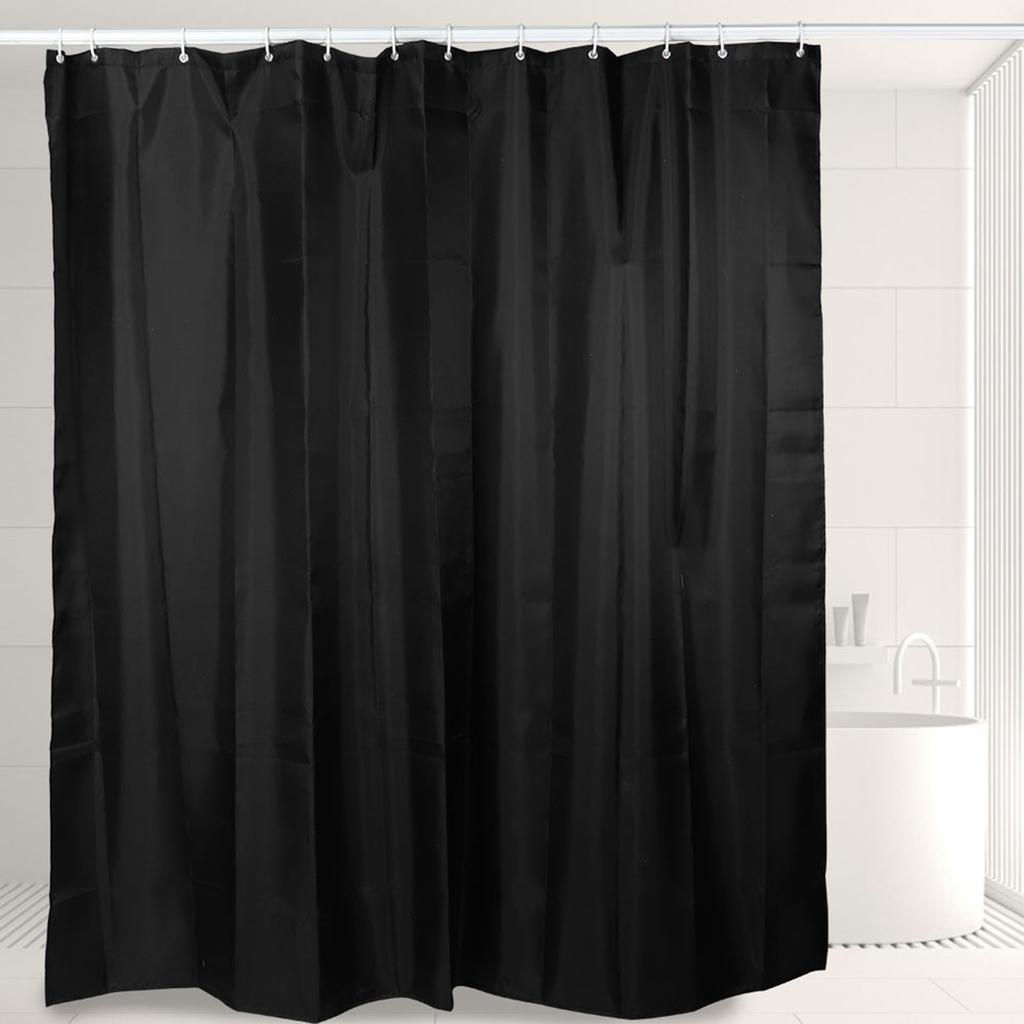 Household Fabric Waterproof Shower Curtain Bathroom Bath Curtain with Hooks Black150x180cm