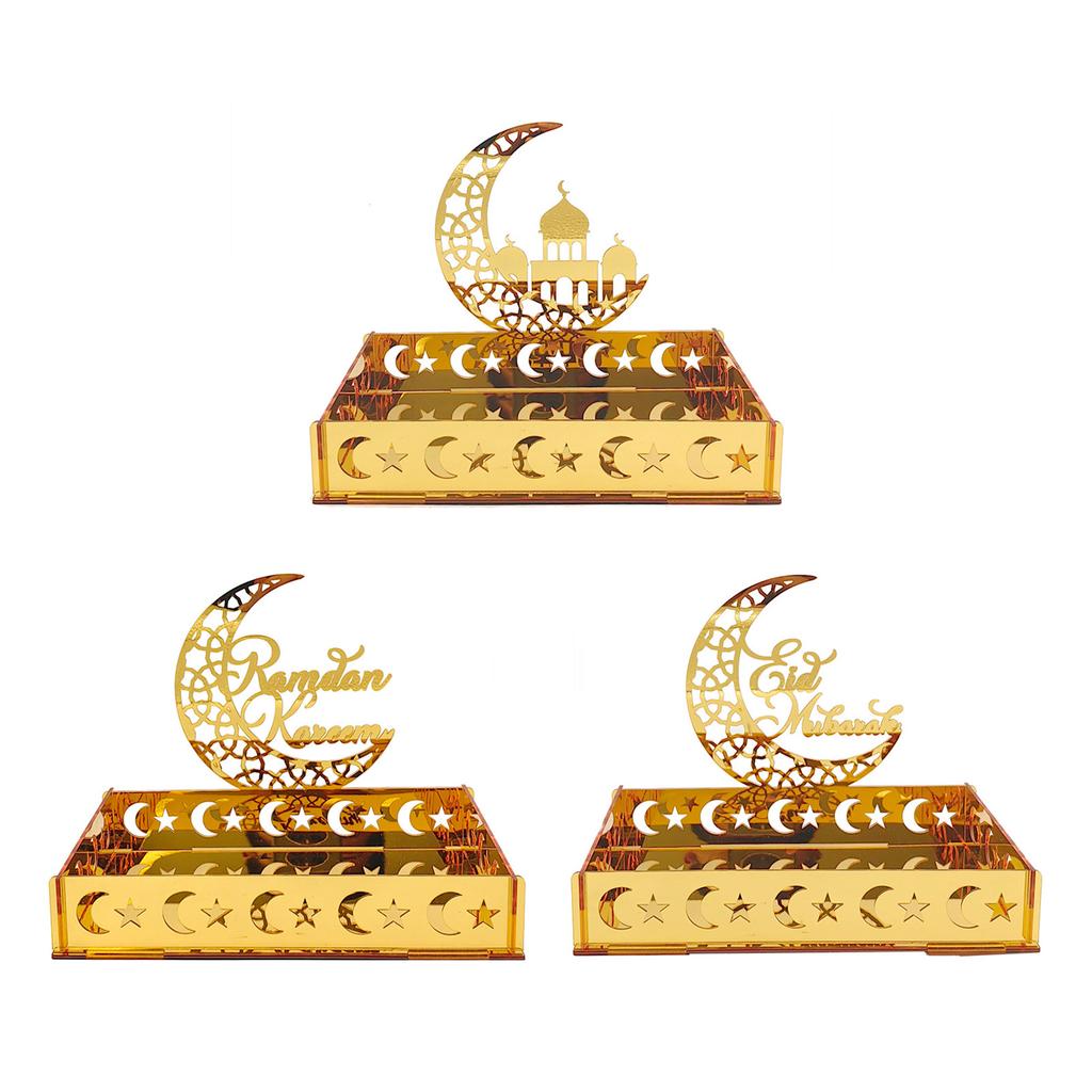 Eid Tray Moon Temple Food Holder Acrylic Ornament for Islamic Muslim Table Decoration Ramadan Party Candy Food Supplies