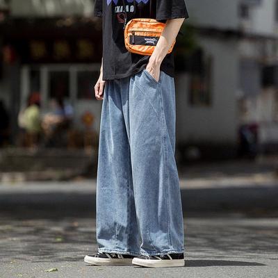 Neue Jeans mit weitem Bein für Herren, locker sitzende, bodenlange Hosen mit geradem Bein, Trend