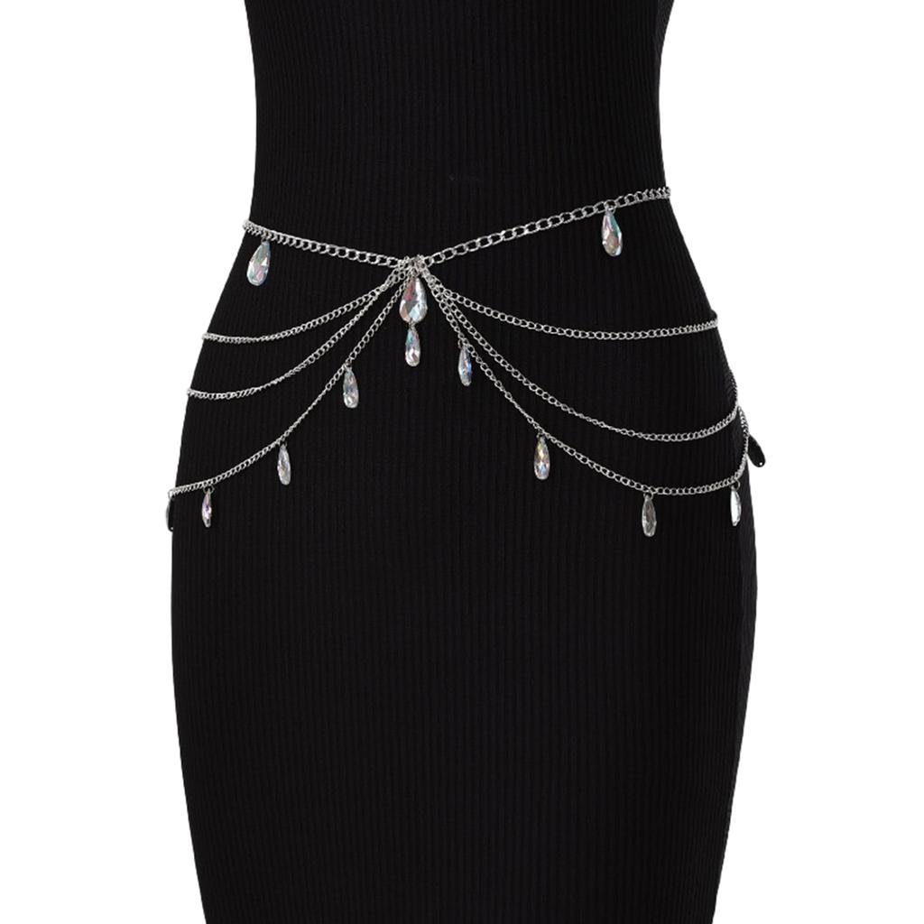Waist Chain Y2K Subculture Chain Sexy Metallic Diamante for Party/Club for Banquet Costume Jewelry Waist Belt