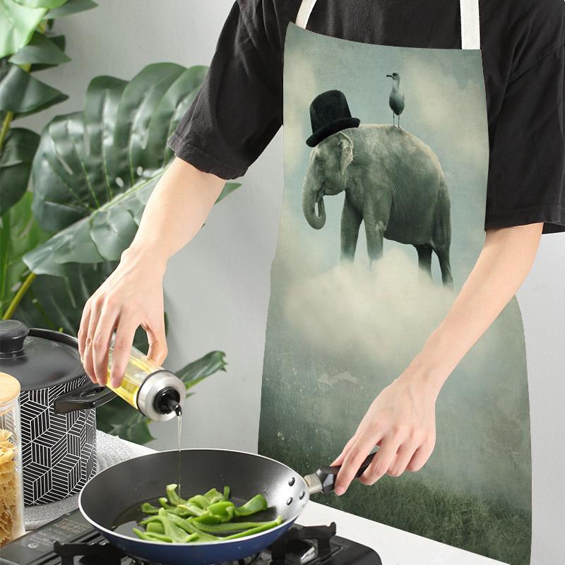 1pcs Nature Ocean Scenery Animal Print Apron Men and Women Kitchen Baking Baking Accessories Bib Antifouling Apron