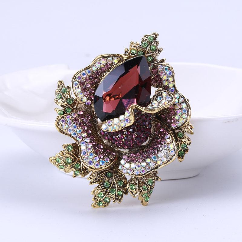 Винтажная брошь-цветок с кристаллами и бриллиантами, брошь, аксессуары для одежды высокого класса, булавка фиолетовый