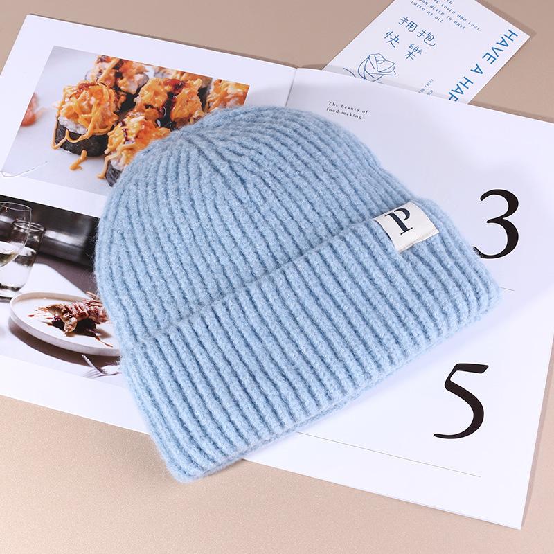 Autumn and Winter Warm P Letter Versatile Knitted Hat Korean Style Fashionable Face show Small Wool Hat Outdoor Ear Protection Cold