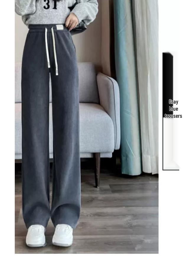 Women's Chenille Wide-Leg Pants - New 2025 Spring & Autumn Collection, Small Size, European Cotton Velvet, Fleece-Lined, Casual Straight-Leg Design.