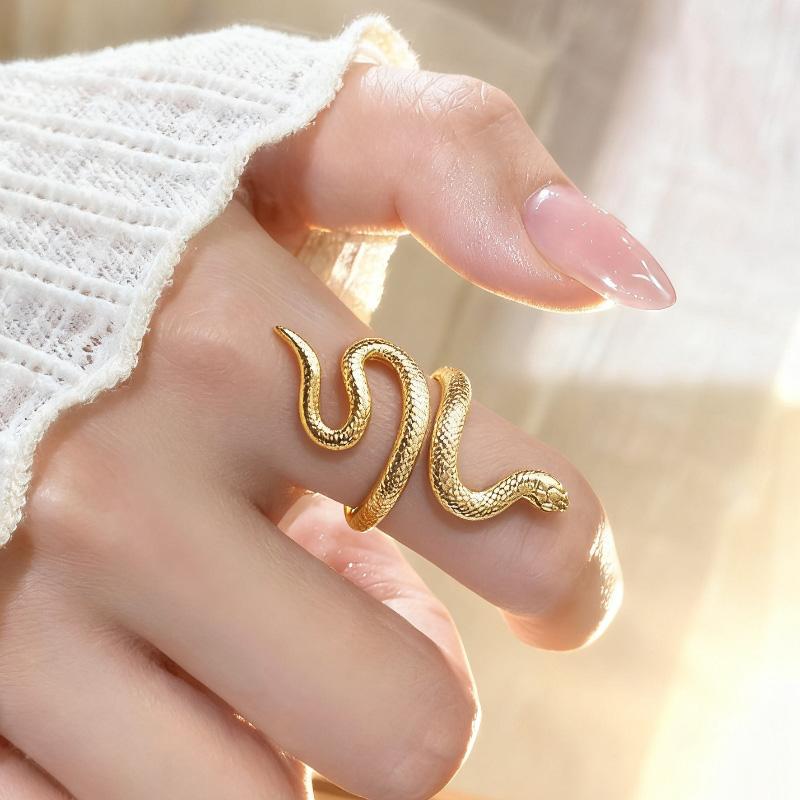 New Stylish Curved Snake Women's Open Rings Gold Metal Personality Female Adjustable Rings Cool Stuff Anillos Mujer