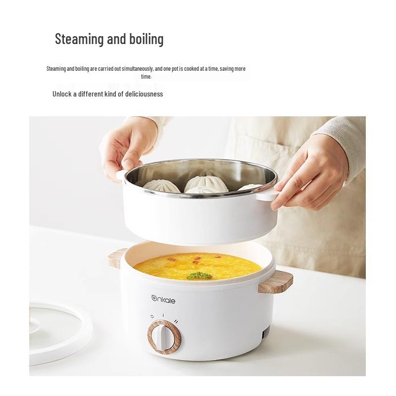 Multifunctional Electric Hot Pot: 1-2 Person Non-Stick Ceramic Glaze for Dorm Cooking and Quick Noodles.