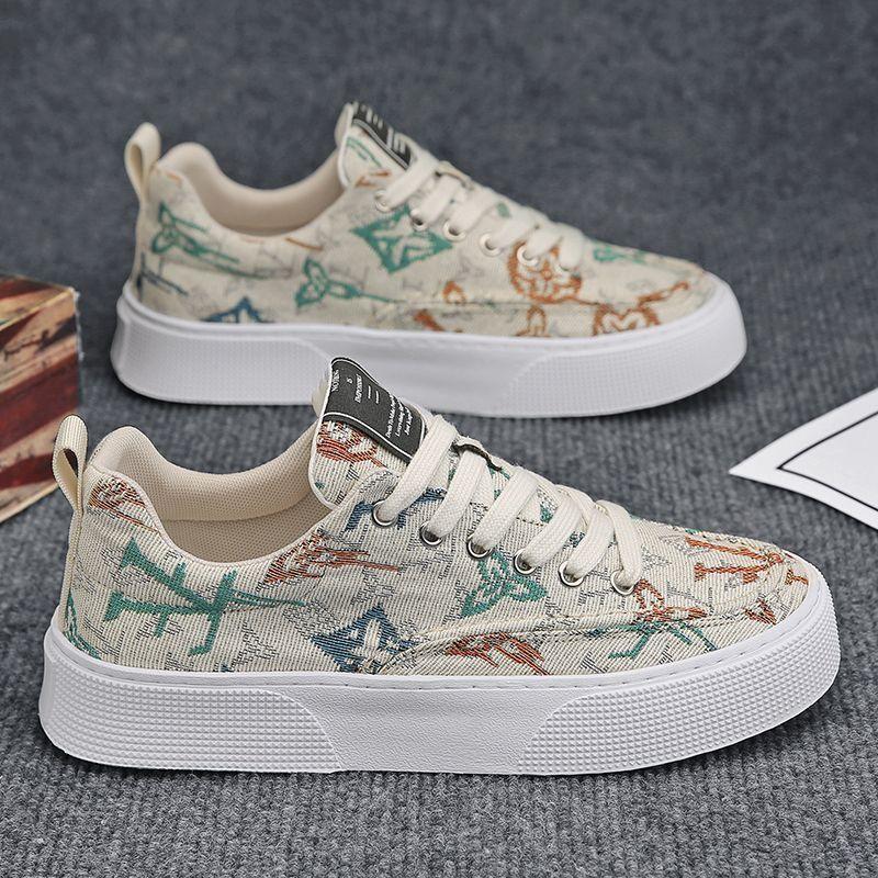 

Мужская обувь весна новая дышащая парусиновая обувь модная универсальная на плоской подошве старые пекинские тканевые туфли на плоской подошве нескользящая обувь для скейтборда 44