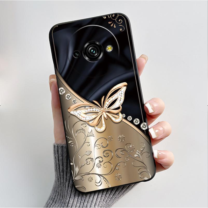 Phone Case For Oukitel C59 Pro Casing Luxury Fashion Butterfly Flower Cellphone Cases Black Jelly Soft Slim Silicone Back Cover