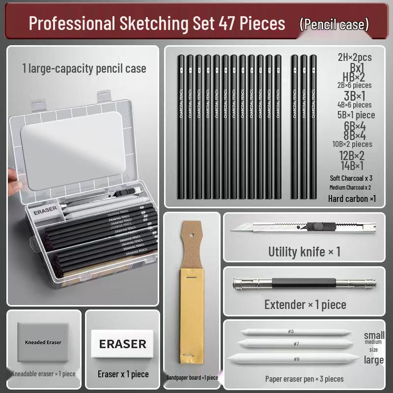 Art Student Sketching Pencil Set - Quick Sketch 2B & Charcoal for Beginners