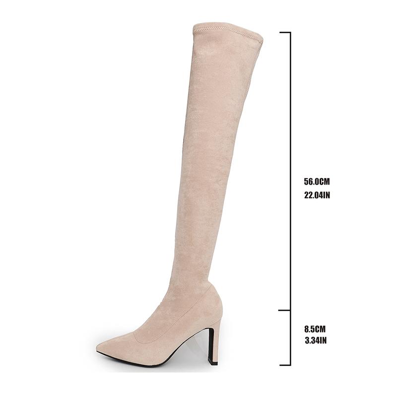 Elegant Women's Stiletto Heel Over The Knee Boots Pointed Toe Slip On Long Botas Mujer 2025 Autumn Slim Flock Thigh High Boots