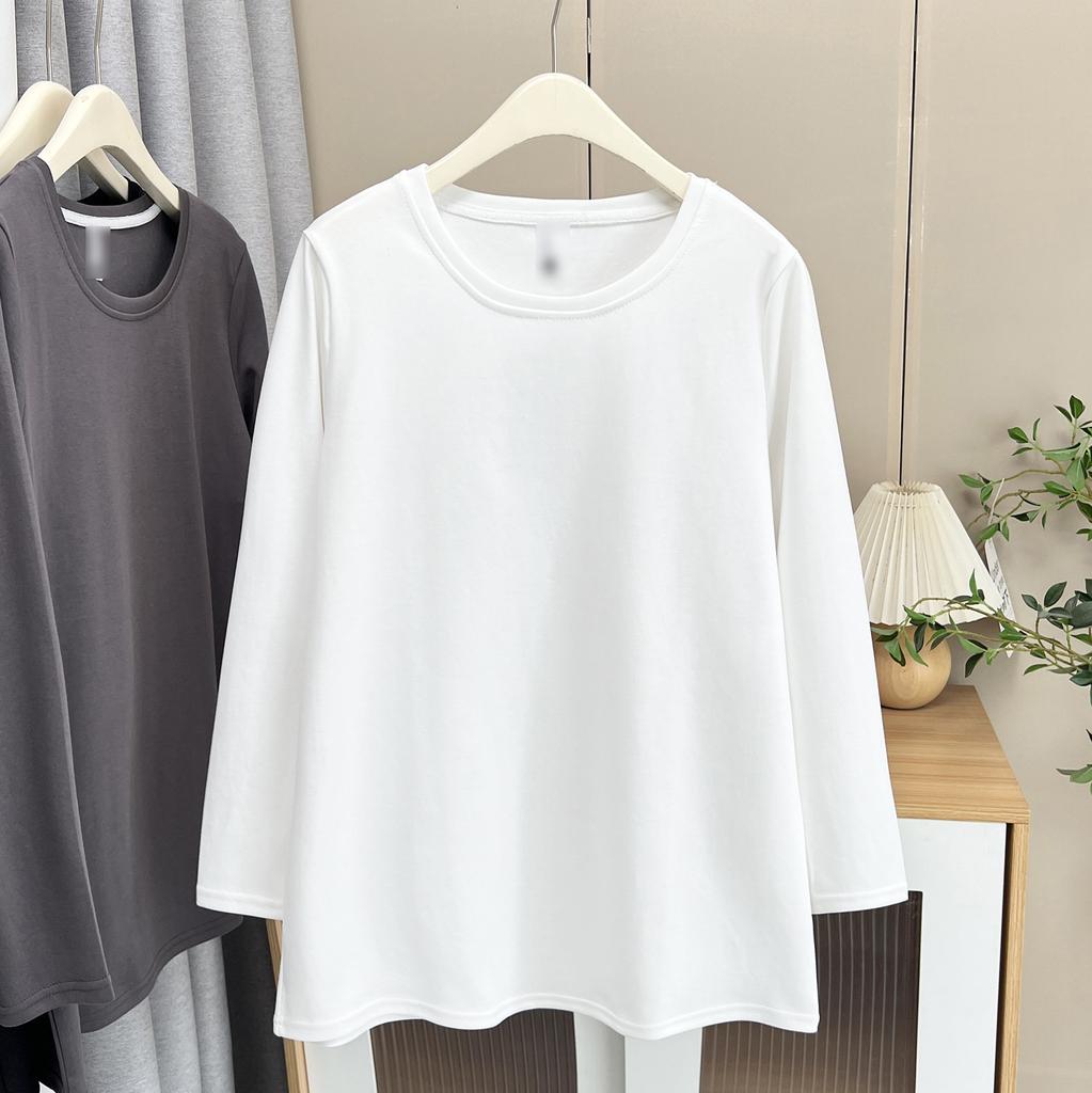Simple Plain Solid Color Mid Length Long Sleeve Plus Size Inner Layering Top For Women