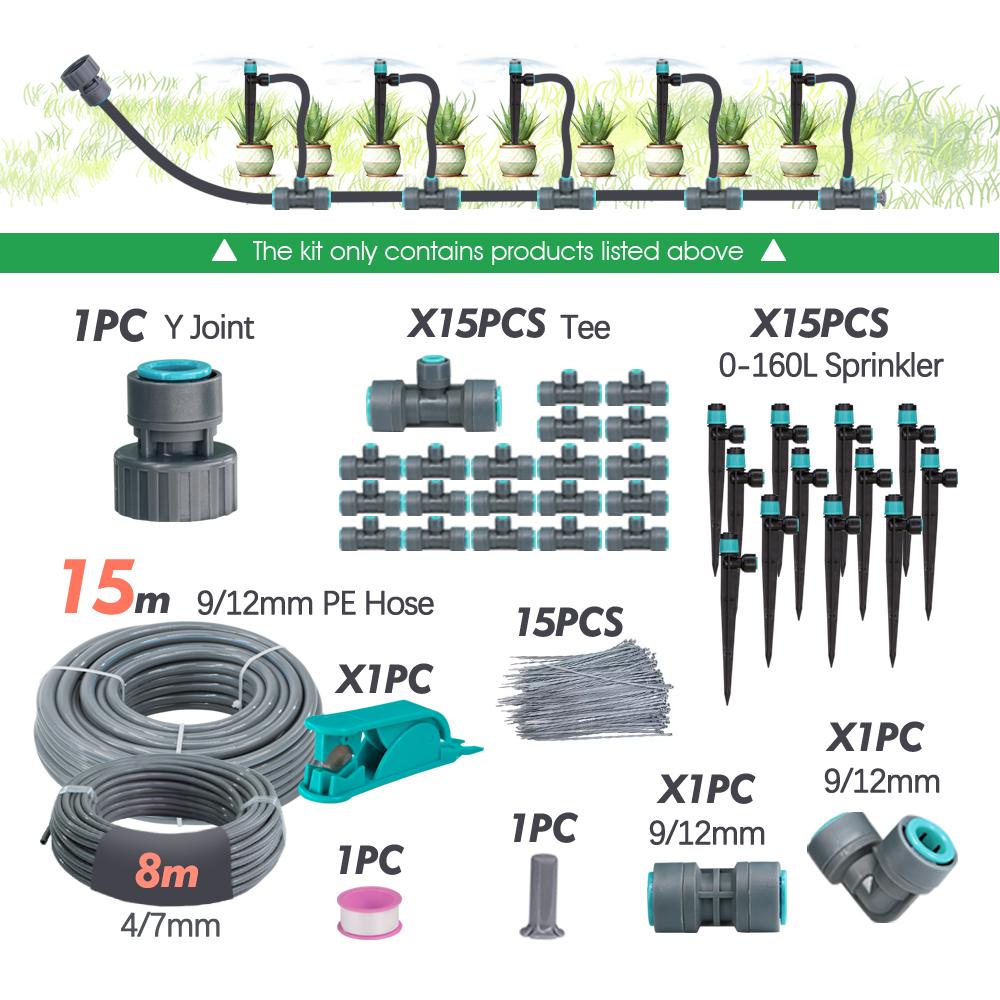 3/8" Bubbler Garden Irrigation Watering System 9/12mm PE Hose 360° Adjustable Sprinkler Tee Quick Connect Drip Watering Sprayers