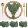 12 Piece Cotton Linen Napkins 16x 16 "Handmade Tassel Soft Fabric Napkins Washable Vintage Tableware Cloth Green