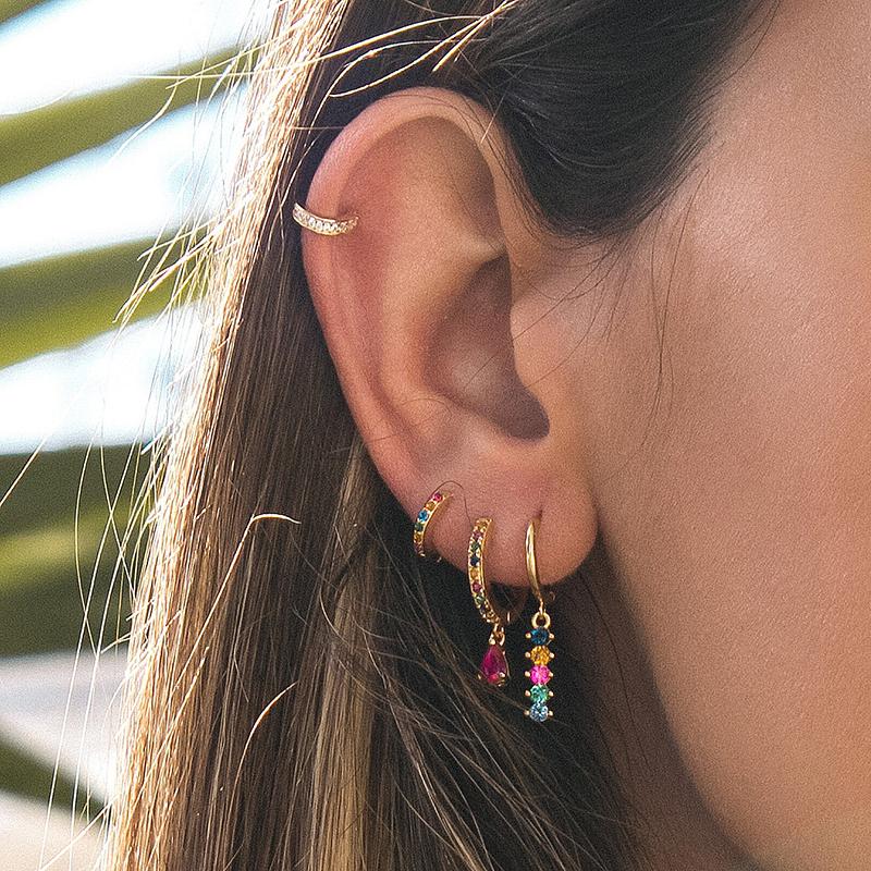 925 Silver Ear Buckles Fashion Hoop Earrings Colorful Crystal Pendants Gold Earring Premium Luxury Women's Jewelry Gift