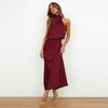 Elegant Women Summer Halter Sleeveless Long A-Line High Waist Solid Color Evening Dresses
