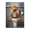 Goldendoodle Affe Hochlandrind auf der Toilette Zeitung lesend Poster Tierdruck Leinwandbild Lustige Badezimmer Wanddeko