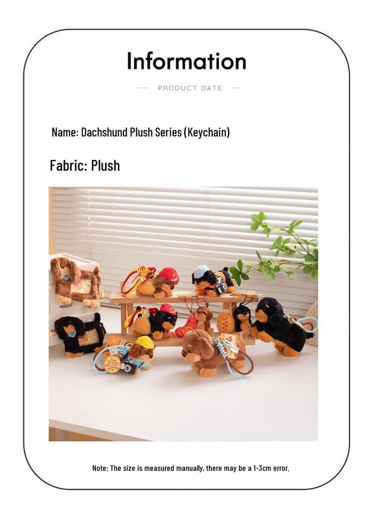 Cartoon Dachshund Plush Toy Camera-Style Keychain Backpack Accessory