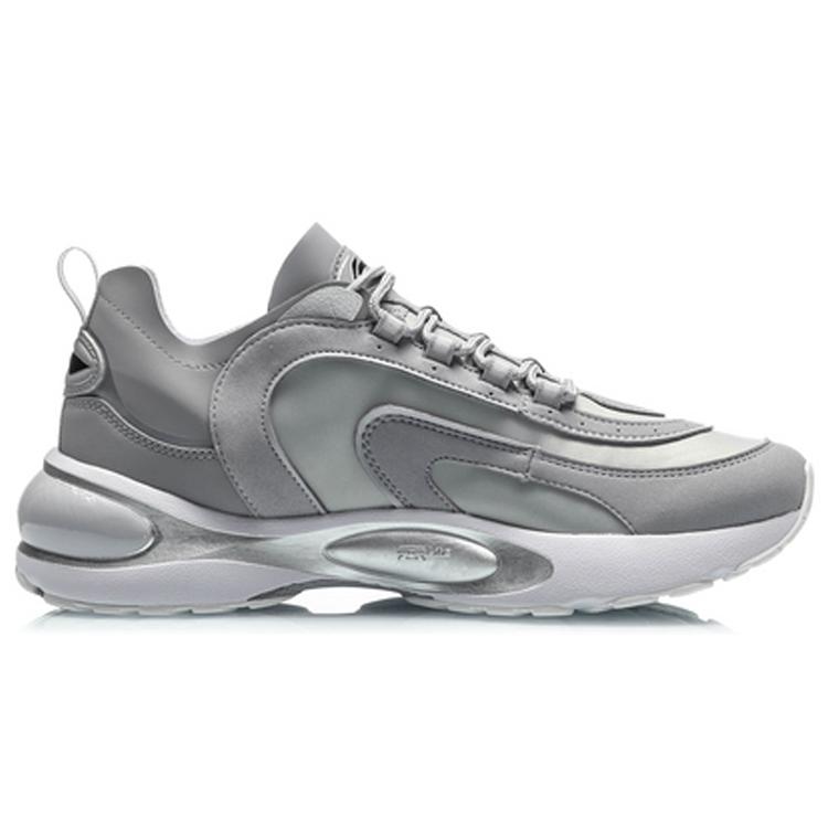 Li Ning Synthetic Leather, TPU Slip Resistant Abrasion Resistant Low Top Running Shoes Men's Snow Gray ARHQ063-4