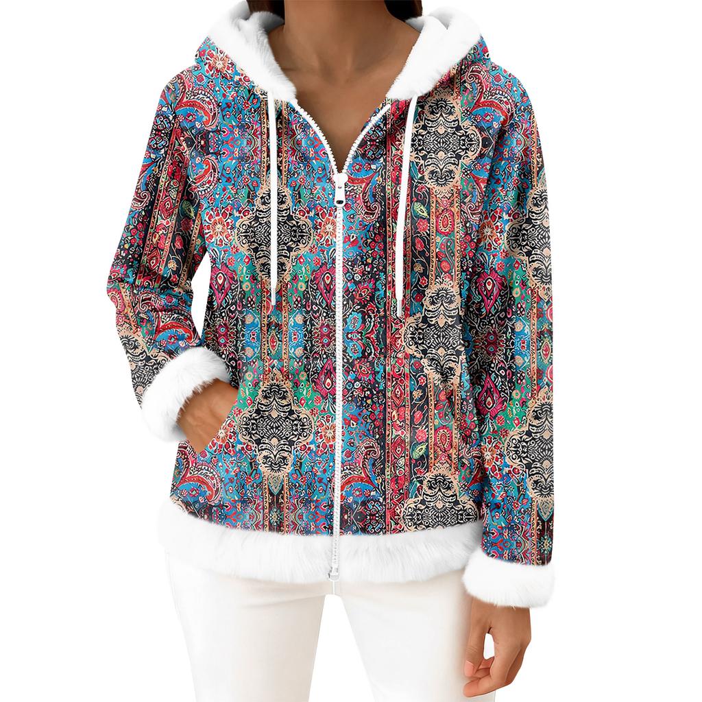 Women's Casual Fashion Long-Sleeved Zip-Up Fleece Hooded Cardigan