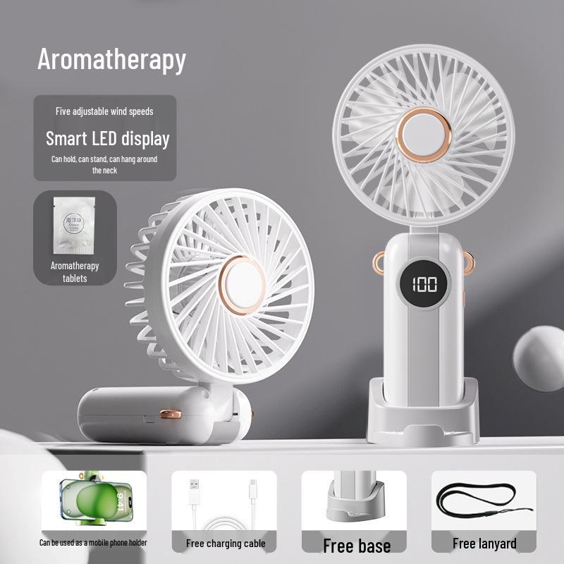 Portable Mini Handheld Fan with USB Charging, Foldable Design, Digital Display, Perfect for Students, Dorms, or As a Cross-Border Gift.