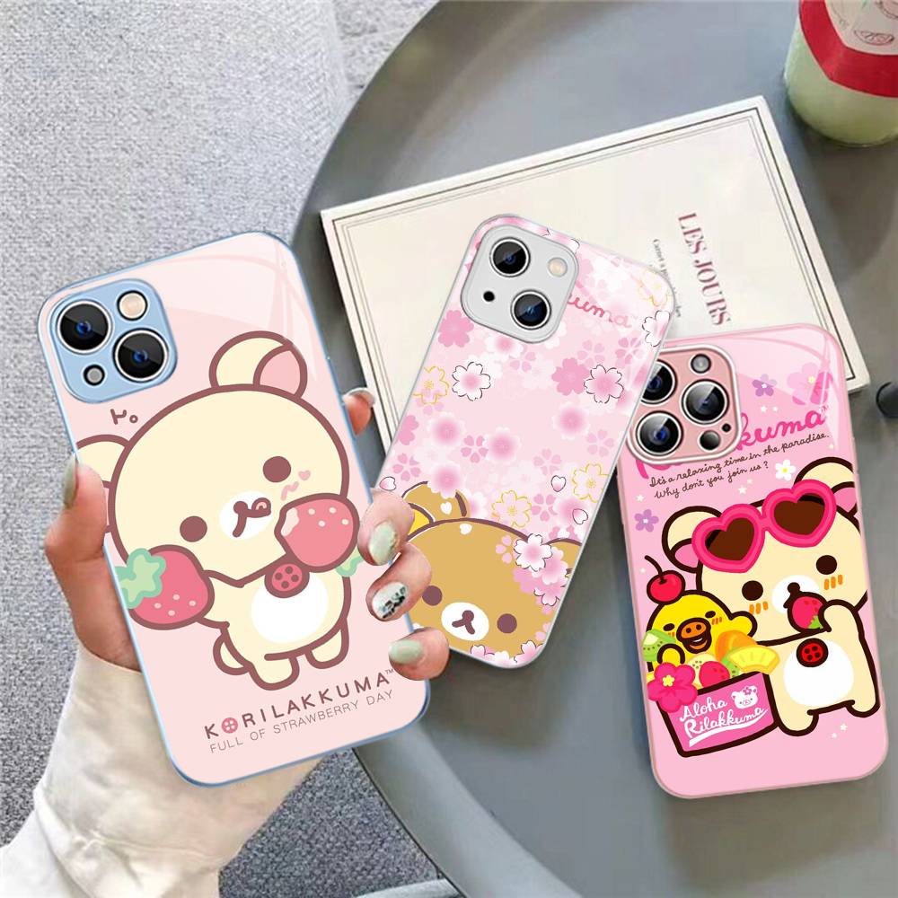 Anime Cute Cartoon Rilakkuma Movie For IPhone 14 13 12 Mini 11 Pro XS Max X XR 14 Plus Tempered Glass Cover
