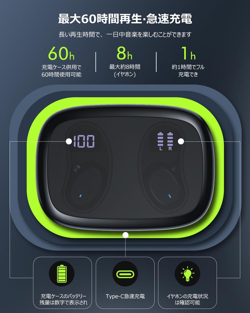 Wireless Bluetooth Touch LED Battery Level Sweatproof Earbuds, 5.3 Compatible, Control, Indicator, (Black)