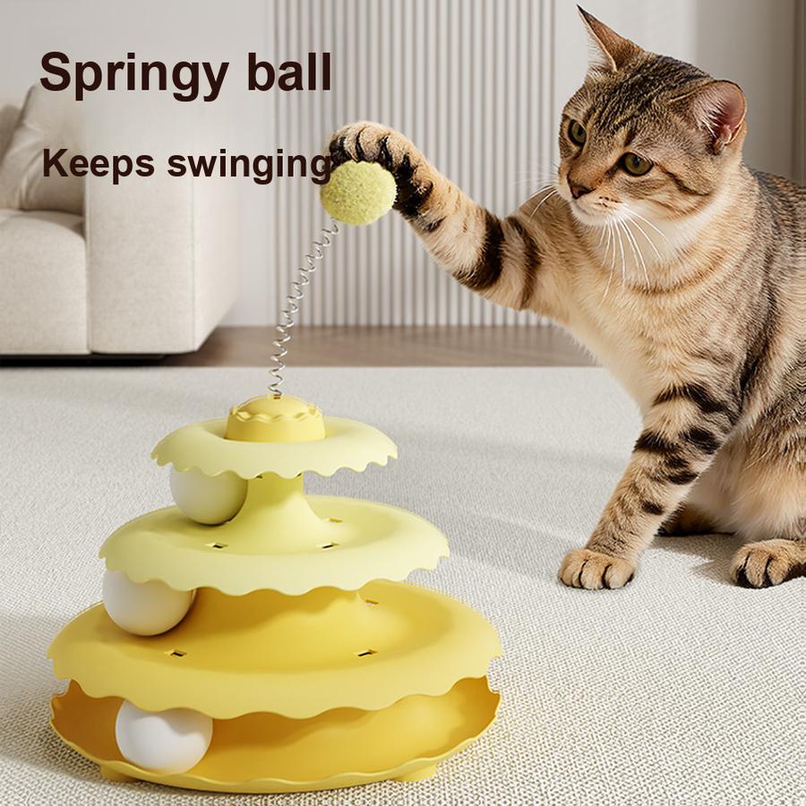 Three-Layer Three-Ball Rotating Cat Toy Interactive Cat Teaser Wand Boredom Relief Cat Exercise Toy for Cats