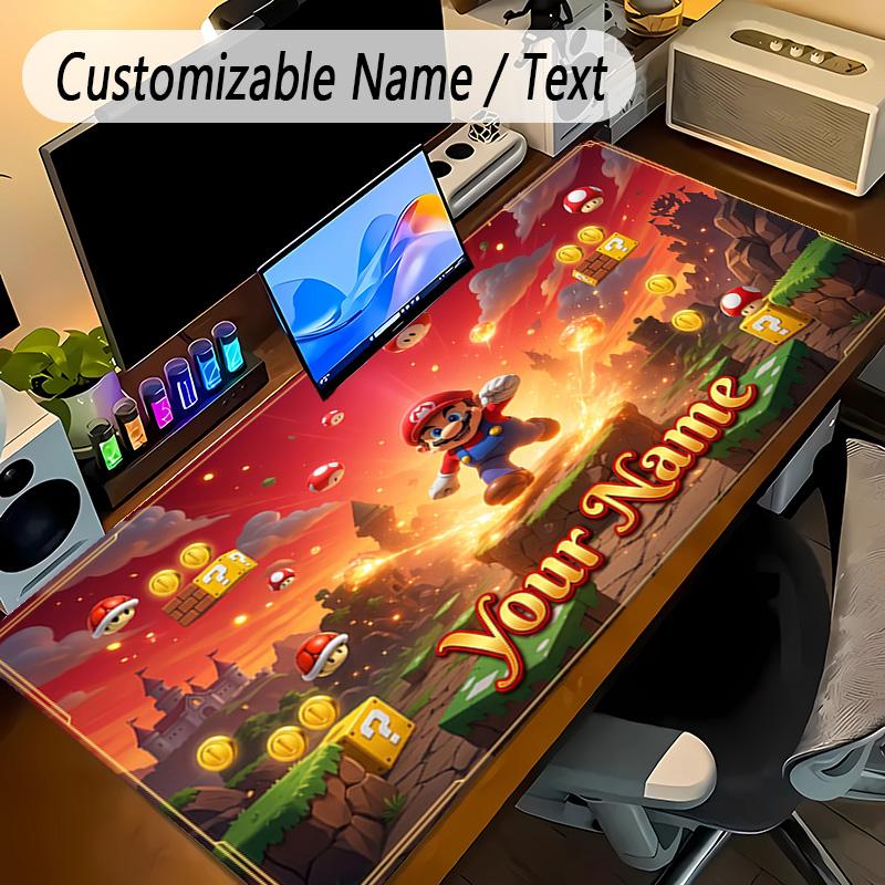 Large Mouse PadSuper Mario Custom Name Text Personalized Desk Mat Non Slip Gaming Pad