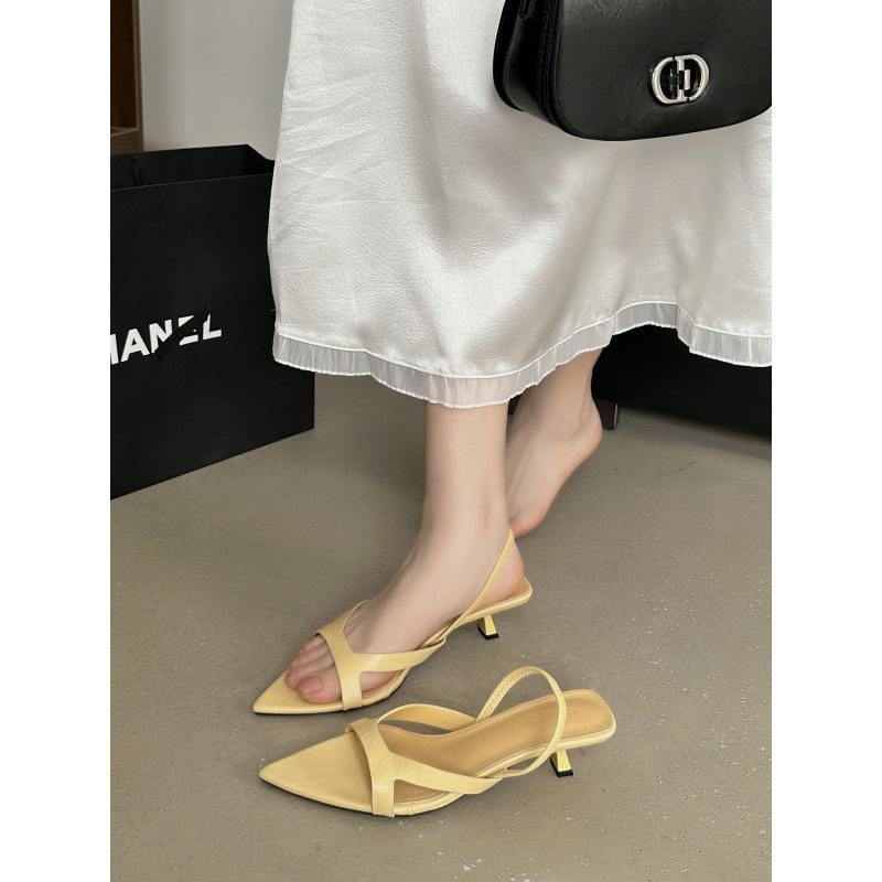 Fashion Retro Woman Shoes Female Sandal 2025 Summer High Heels Original Girls Outside Comfort High-heeled Low Stiletto New Fur Slipper S