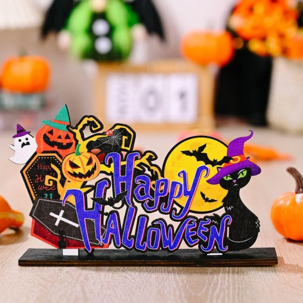 3D Halloween Wooden Ornaments Cute Halloween Decoration Props Ghost Desktop Ornament  Office