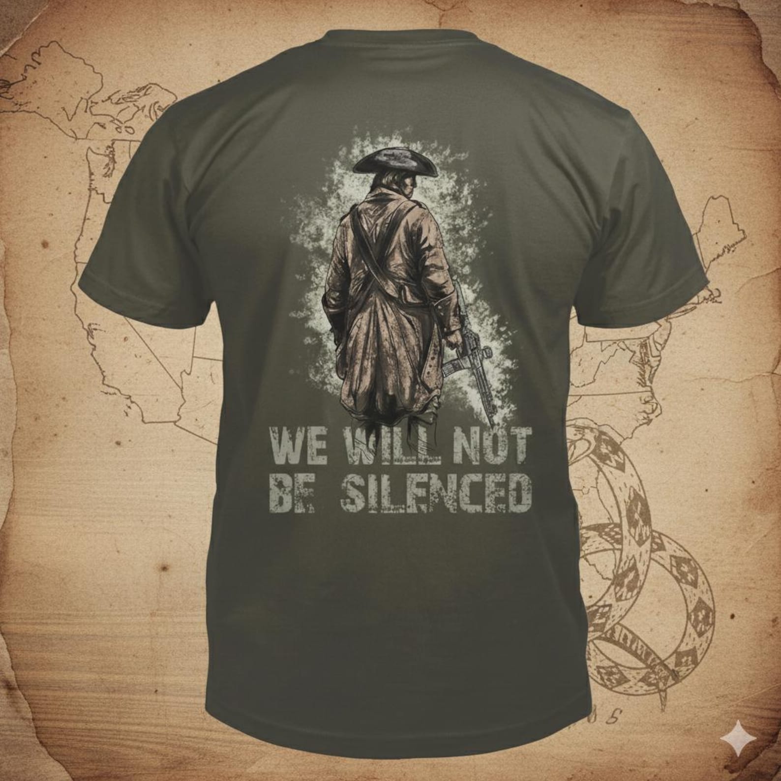 We Will Not Be Silenced - Colonial Minuteman Modern Rifle T-Shirt: Patriotic 2nd Amendment 2XL
