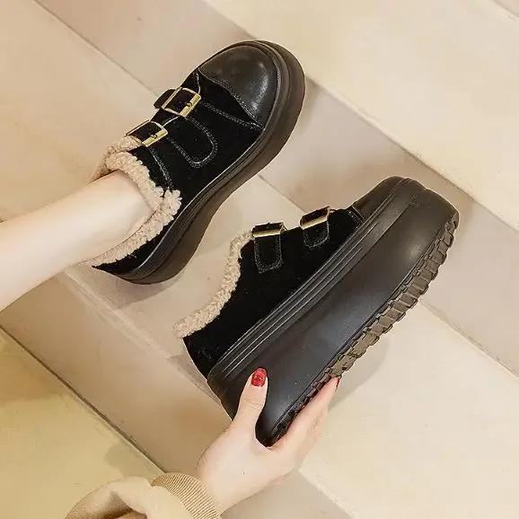 Mode 8CM Neue Wildleder Echtleder Damen Winterschuhe Plüschfell Damen Stiefeletten Plateau Keilabsatz Plateaukeil Lässige Mode Stiefel