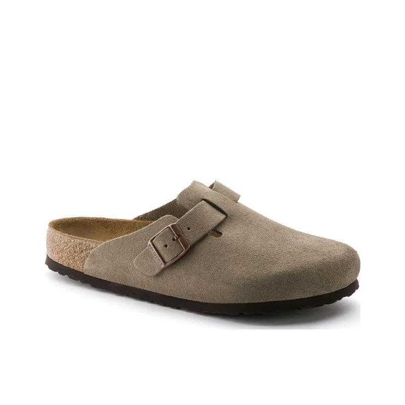 Birkenstock Boston Soft Footbed Unisex Suede Casual Clogs Taupe Regular Fit 560771