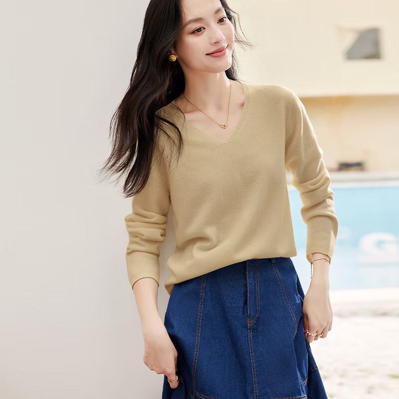 VICTORIA&VERA Women's Cashmere Blend V-Neck Knit Sweater V8701S04