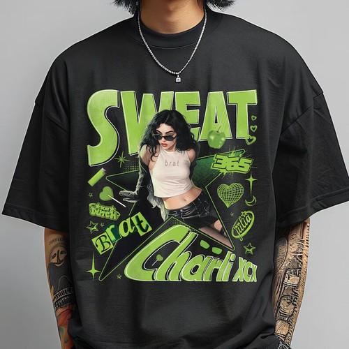 Charli Xcx Sweat 365 Brat Green Retro Graphic Tee 2026pop Star Casual Unisex Street Short Sleeve Pure Cotton T Shirt