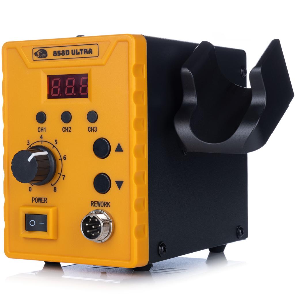 Rosfix 858D Ultra Sıcak Hava 700W – Havya İstasyonu ve Plastik Kaynak Makinesi | 100-500°C | 120 l/dk | 3 Başlık ve Havya Sensörü