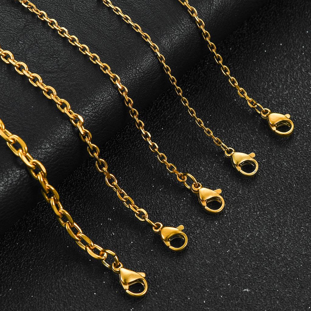 1.6/2.4/3/4/5mm Mens and Women Cut O Chain Gold Color Plated Stainless Steel Oval Rolo Necklace Choker Metal Jewelry Accessories