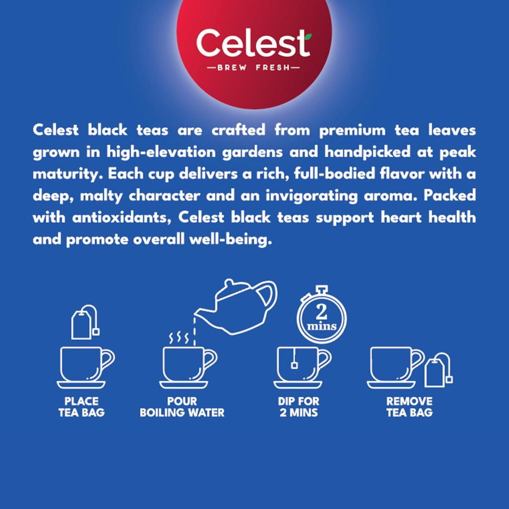 Celest Assam Black Tea Bags 25 Tea Bags X Pack of 2 Premium Single Serve Infusion Rich Flavor