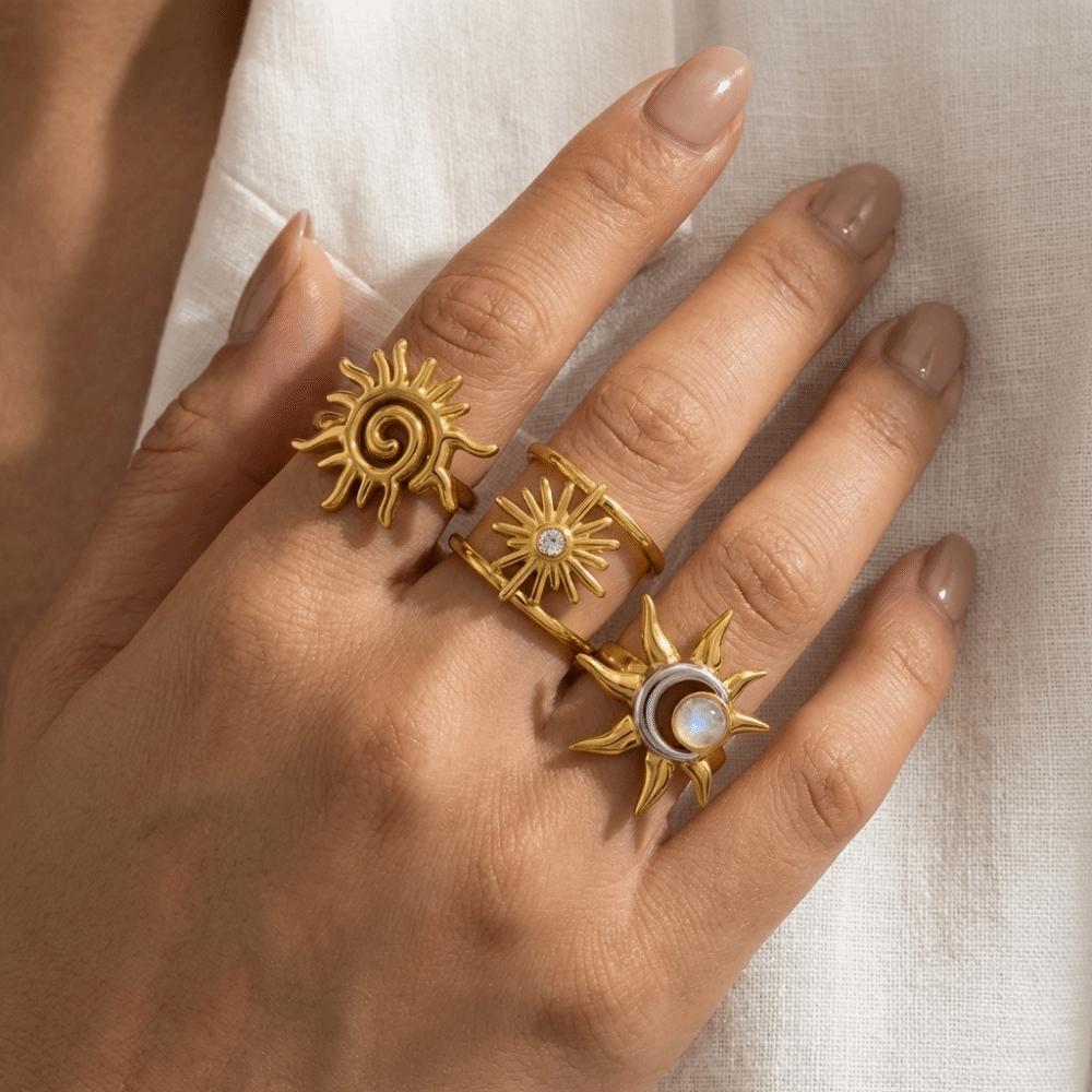 Classic Spiral Sun Ring Stainless Steel Metal Smooth Finger Rings Gold Adjustable Hand Ornament Wedding