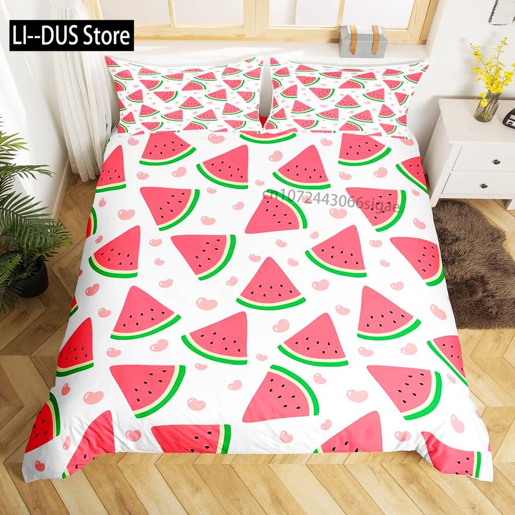 Watercolor Watermelon Duvet Cover Sets King Boys Girls Fruit Print Comforter Cover Sets 3PCS With 2 Pillowshames Bedroom Decor