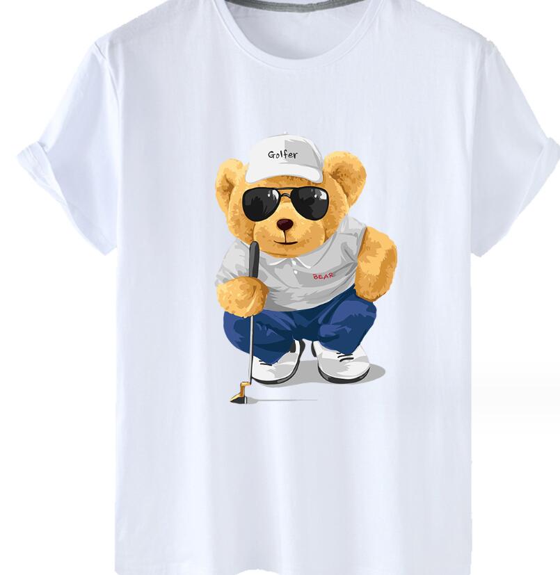 

Womens Fun Cartoon Milk Tea Bear Print Round Neck Shortsleeved Tshirt Teddy Bear Oversized Tops Clothing Comfortable Cotton 4XL
