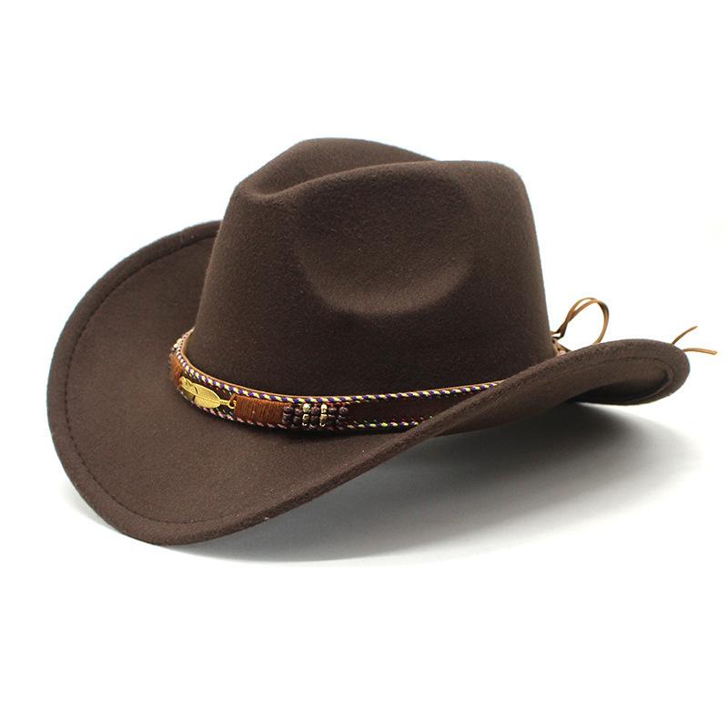 Nuovo Cappello Topper Etnico, Accessori Retrò con Piume Metalliche, Cappello da Cowboy Western, Cappello Jazz in Feltro per Uomo e Donna, Coppia