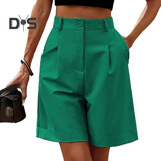 Women's Summer High Waist Short Loose Fit Knee-Length Wide Leg Shorts with Pockets Casual Business Work Short