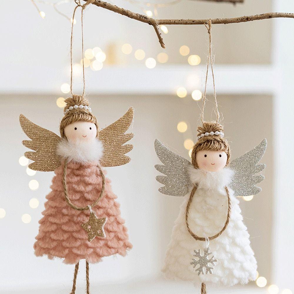 2pcs Cartoon Angel Girl Pendant Plush Christmas Tree Hanging Decoration New Year Festival Gifts